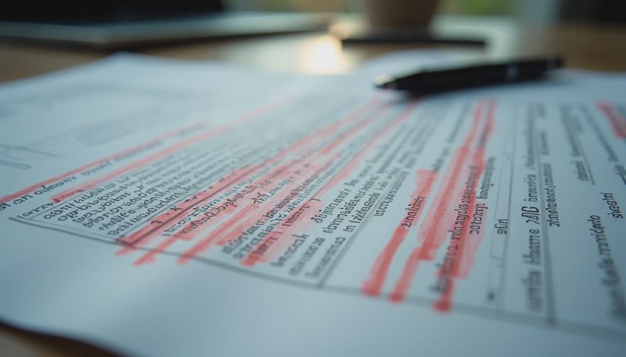 A close-up documentary photo of a printed executive brief with red ink corrections and handwritten notes.