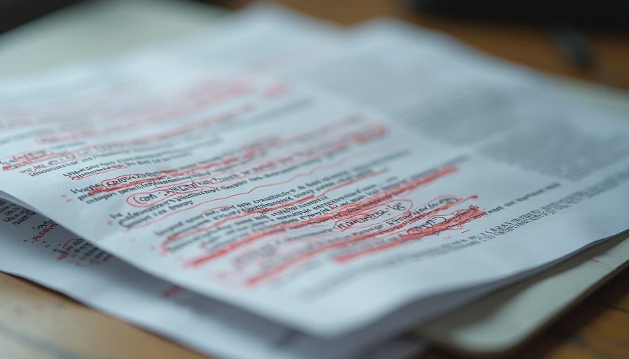 A close-up documentary photo of a printed diagnostic brief with red ink corrections and handwritten notes.