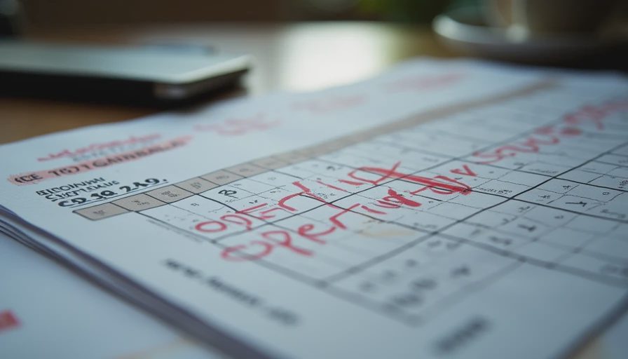 A close-up documentary photo of a printed travel itinerary with red ink corrections and strikethroughs.