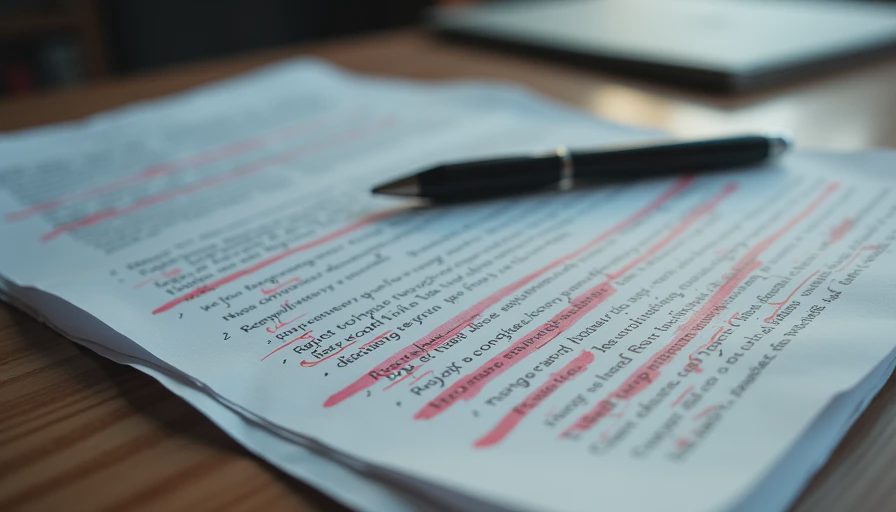 A close-up documentary photo of printed notes with red ink corrections and handwritten checkmarks.