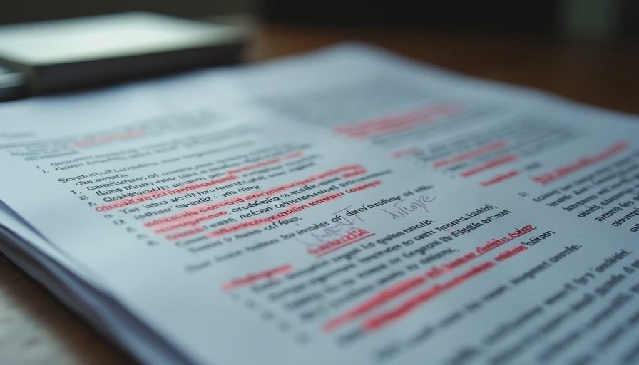 A close-up documentary photo of a printed research brief with red ink corrections and handwritten notes.